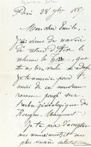 lettre de Cezanne à Zola du 28 septembre 1887