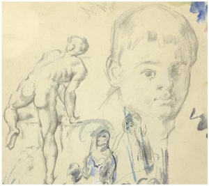 Page d'étude - Soldat au bain, 1873 - 1876-78, 1406 x 16,5 cm, C0356
