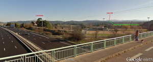 Fig. 2. Le sommet de la colline de Foncouverte sous la cote 630. Le pont sur l’autoroute est celui de la route de Valcros.