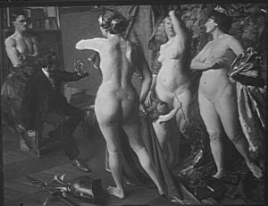 Fig. 87. 1912 Maurice Joron, Le Jugement de Paris à l'atelier (exposé au Salon des Artistes Français de 1912) agence photo RMN, fonds Druet-Vizzavona
