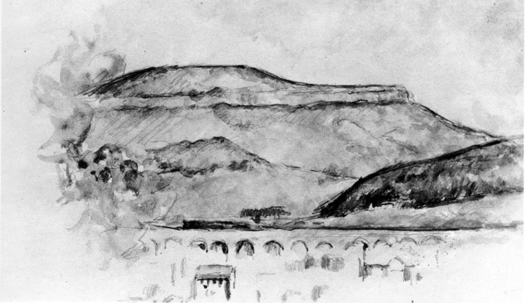 Le Viaduc de la Vallée de l’Arc 1883-85 ; 12,5 x 21 cm ; Mine de plomb et aquarelle sur un feuillet blanc probablement tiré d’un carnet. Zurich, coll. Particulière (RW240)