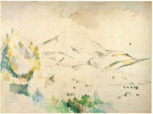La Montagne Sainte-Victoire avec viaduc 1885-87 ; 36, 5 x 48,5 cm ; Mine de plomb et aquarelle sur papier blanc RW242