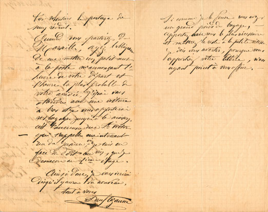 Verso de la lettre de Cézanne à Emperaire, janvier 1872 (document conservé à l'Atelier des Lauves, don de Pierre Chiappetta).