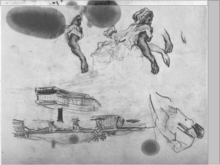 08R C0117 Page d'études avec un pont et un détail d'après Delacroix 64-67